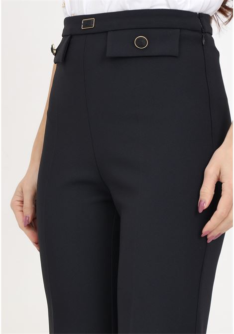 Black women's palazzo trousers in stretch crêpe with flaps ELISABETTA FRANCHI | PA02941E2110